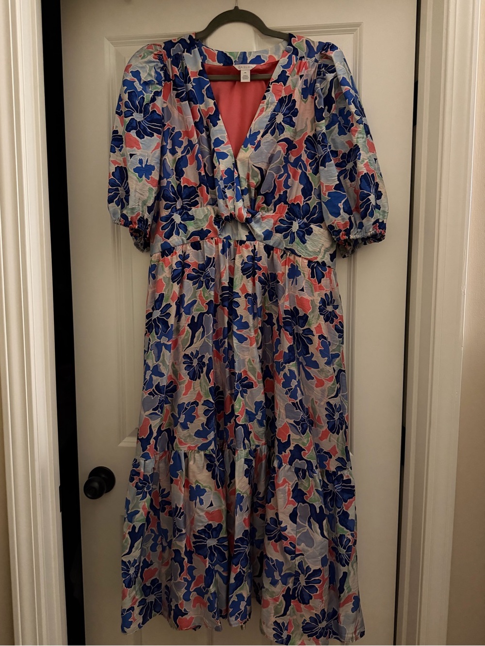 Caslon Floral Puff-Sleeve Maxi Dress in Blue and Pink